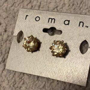 Roman Pair of Yellow Gem & Gold Color Stud Earrings